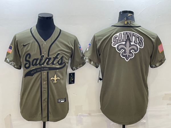 Men New Orleans Saints Olive 2022 Salute To Service Team Big Logo Cool Base Stitched Baseball Jersey 001