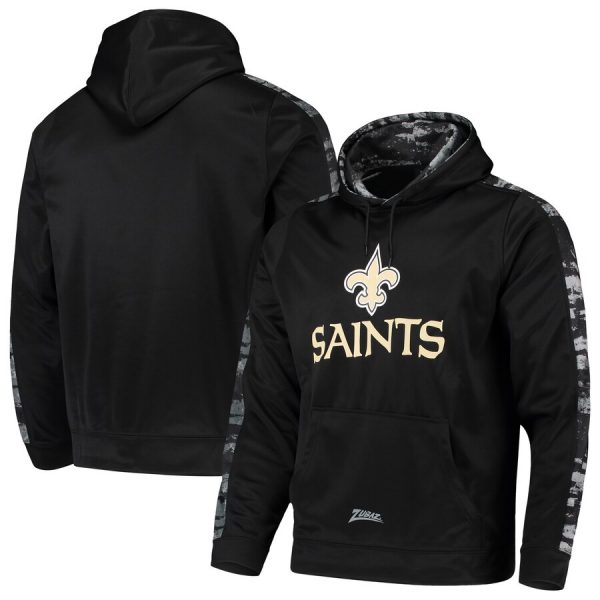 Men New Orleans Saints Zubaz Black Tonal Oxide Pullover Hoodie