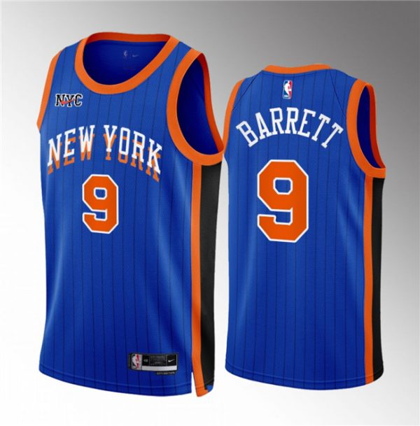 Men New Yok Knicks #9 RJ Barrett Blue 2023/24 City Edition Stitched Basketball Jersey