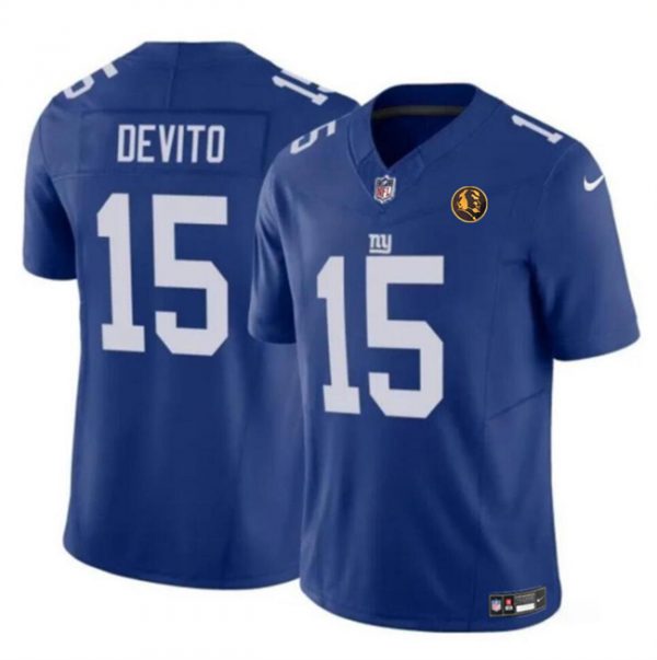 Men New York Giants #15 Tommy DeVito Blue 2023 F.U.S.E. With John Madden Patch Vapor Limited Stitched Football Jersey