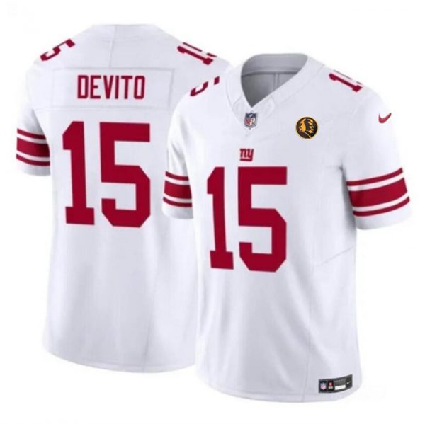 Men New York Giants #15 Tommy DeVito White 2023 F.U.S.E. With John Madden Patch Vapor Limited Stitched Football Jersey