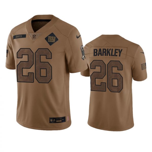 Men New York Giants #26 Saquon Barkley 2023 Brown Salute To Service Vapor Untouchable Limited Stitched Jersey
