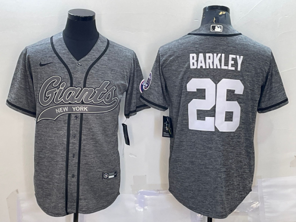 Men New York Giants #26 Saquon Barkley Grey With Patch Cool Base Stitched Baseball Jersey