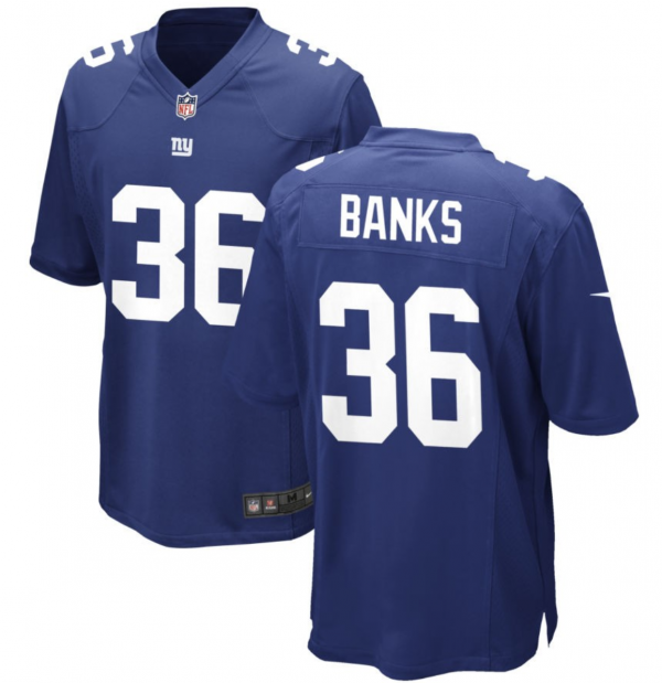 Men New York Giants #36 Deonte Banks Blue 2023 Draft Stitched Game Jersey