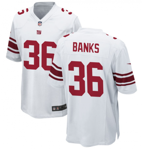 Men New York Giants #36 Deonte Banks White 2023 Draft Stitched Game Jersey