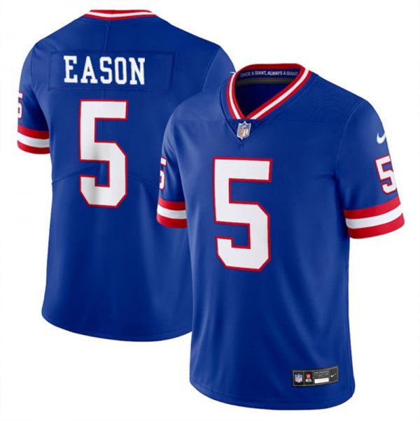 Men New York Giants #5 Jacob Eason Royal Throwback Limited Stitched Jersey
