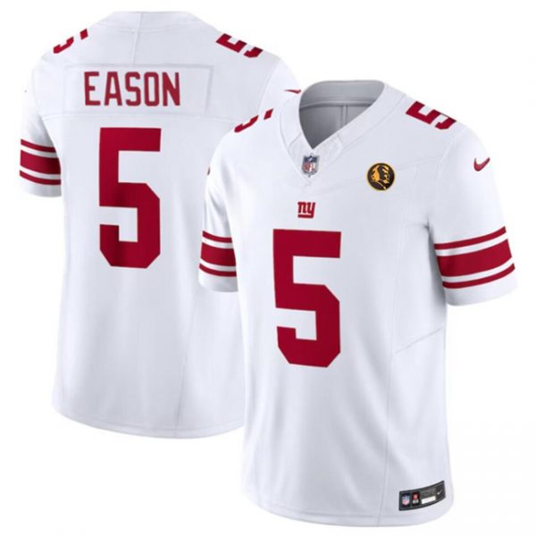 Men New York Giants #5 Jacob Eason White 2023 F.U.S.E. With John Madden Patch Vapor Limited Stitched Football Jersey