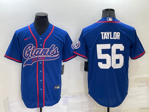 Men New York Giants #56 Lawrence Taylor Blue Cool Base Stitched Baseball Jersey
