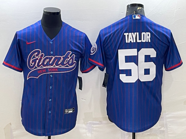 Men New York Giants #56 Lawrence Taylor Blue With Patch Cool Base Stitched Baseball Jersey