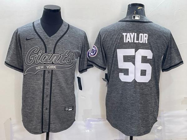 Men New York Giants #56 Lawrence Taylor Grey With Patch Cool Base Stitched Baseball Jersey