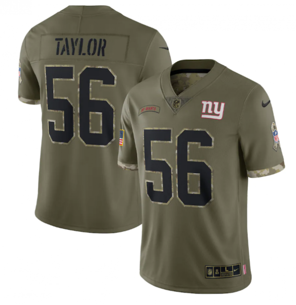 Men New York Giants #56 Lawrence Taylor Olive 2022 Salute To Service Limited Stitched Jersey