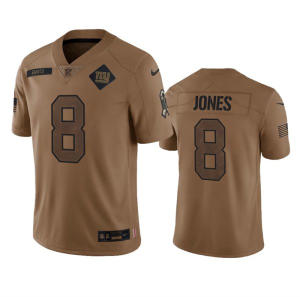 Men New York Giants #8 Daniel Jones 2023 Brown Salute To Service Vapor Untouchable Limited Stitched Jersey