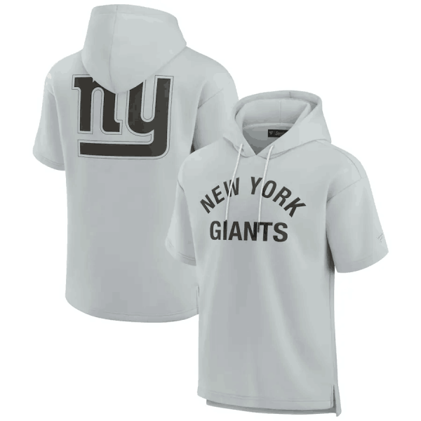 Men New York Giants Gray Super Soft Fleece Short Sleeve Hoodie