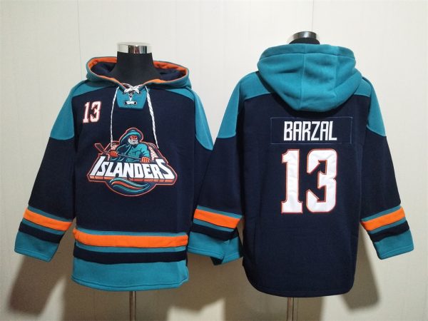 Men New York Islanders #13 Mathew Barzal Black Ageless Must-Have Lace-Up Pullover Hoodie