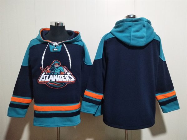 Men New York Islanders Blank Black Ageless Must-Have Lace-Up Pullover Hoodie