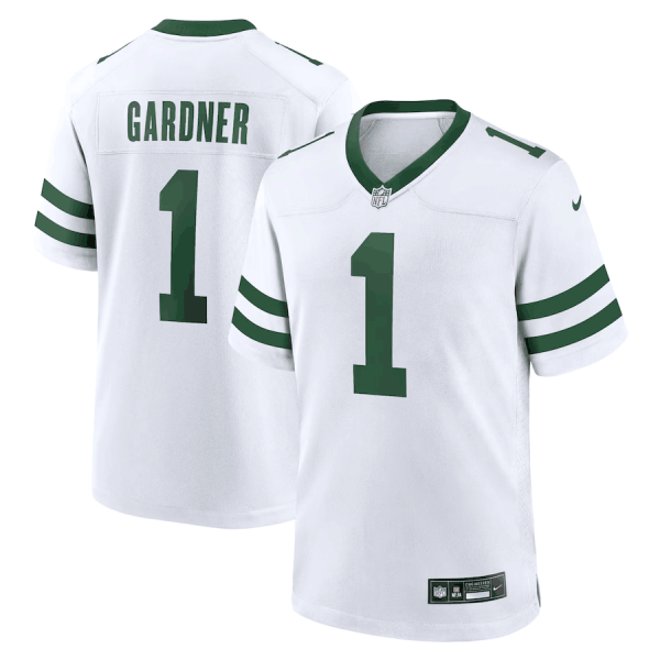 Men New York Jets #1 Ahmad Sauce Gardner White Throwback Player Stitched Game Jersey