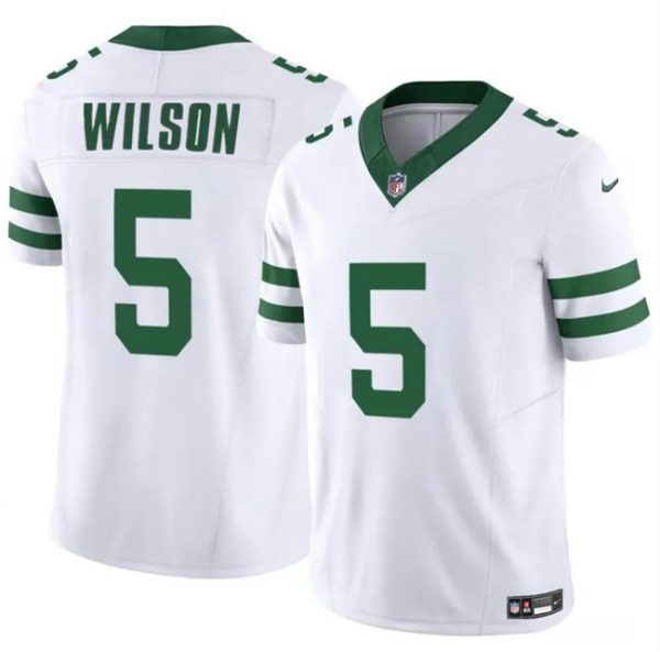 Men New York Jets #5 Garrett Wilson White 2023 F.U.S.E Throwback Limited Stitched Jersey