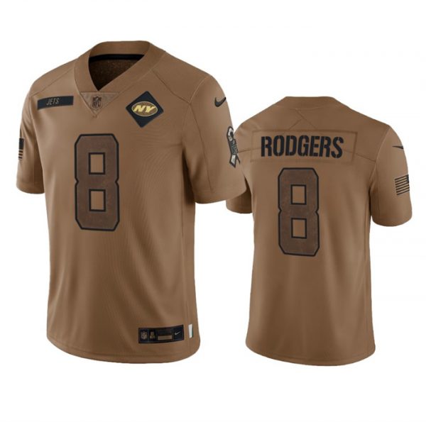 Men New York Jets #8 Aaron Rodgers 2023 Brown Salute To Service Limited Stitched Football Jersey