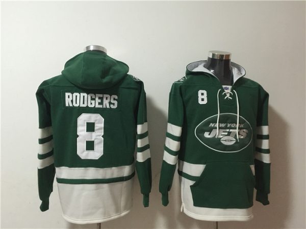 Men New York Jets #8 Aaron Rodgers Green Ageless Must-Have Lace-Up Pullover Hoodie