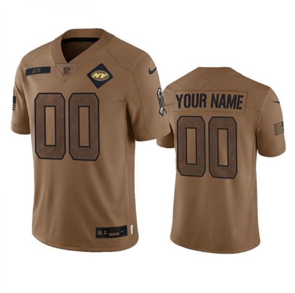 New York Jets Active Player Custom 2023 Brown Salute To Setvice Limited Stitched Football Jersey