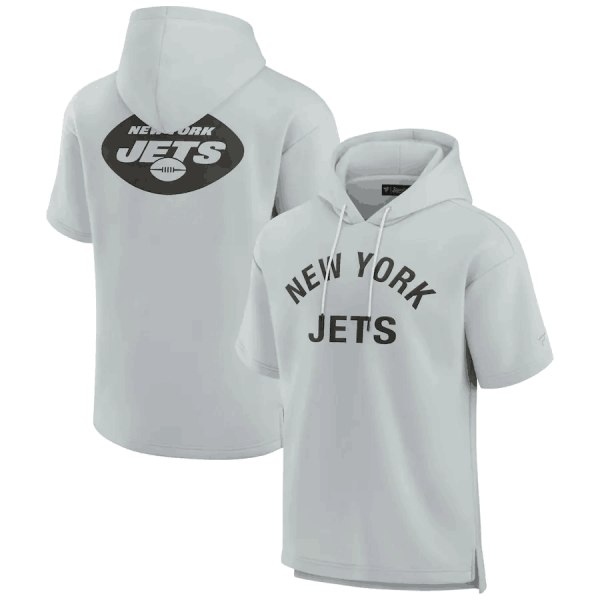Men New York Jets Gray Super Soft Fleece Short Sleeve Hoodie