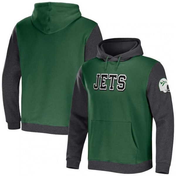Men New York Jets x Darius Rucker Collection Green/Heather Charcoal Colorblock Pullover Hoodie