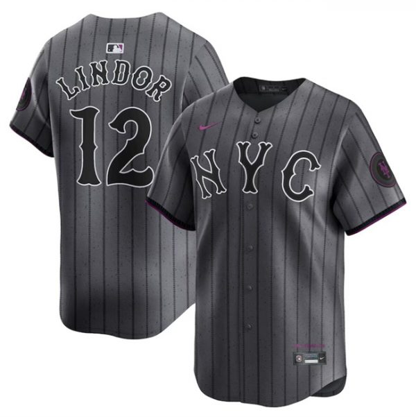 Men New York Mets #12 Francisco Lindor Graphite 2024 City Connect Limited Stitched Baseball Jersey