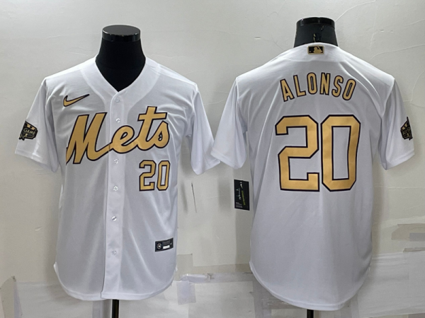 Men New York Mets #20 Pete Alonso 2022 All-Star White Cool Base Stitched Baseball Jersey
