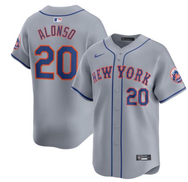 Men New York Mets #20 Pete Alonso Grey 2024 Away Limited Stitched Baseball Jersey