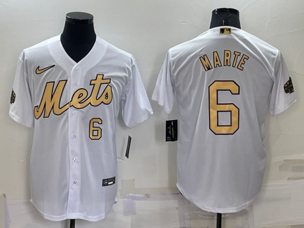 Men New York Mets #6 Starling Marte 2022 All-Star White Cool Base Stitched Baseball Jersey