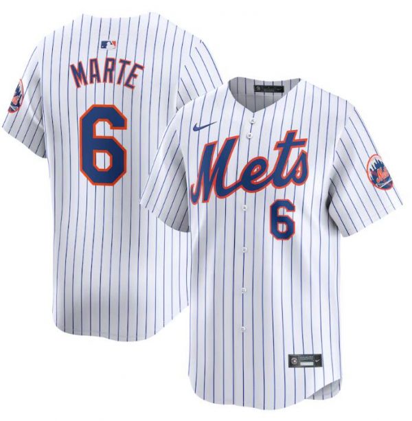 Men New York Mets #6 Starling Marte White 2024 Home Limited Stitched Baseball Jersey