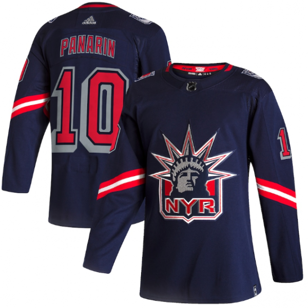 Men New York Rangers #10 Artemi Panarin 2021 Navy Reverse Retro Stitched Jersey