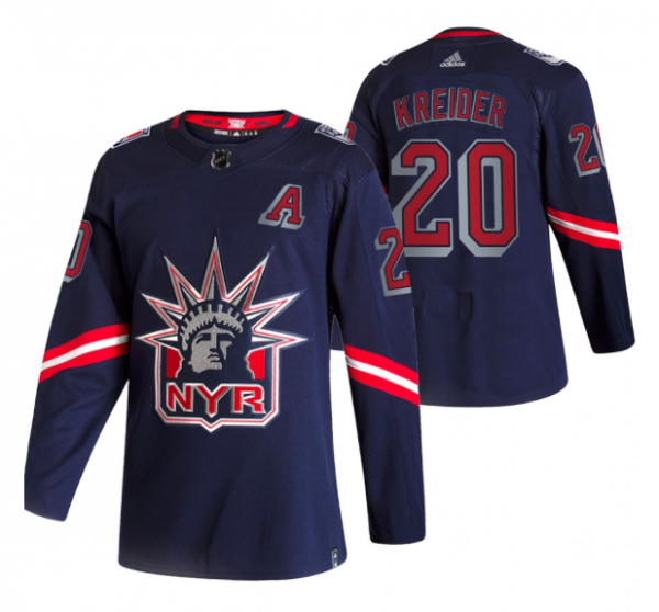 Men New York Rangers #20 Chris Kreider 2021 Navy Reverse Retro Stitched Jersey
