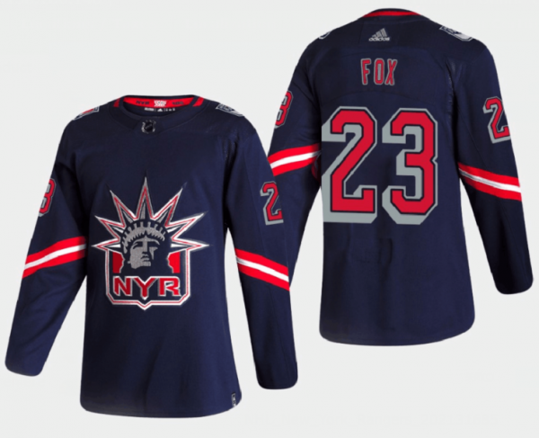 Men New York Rangers #23 Adam Fox 2021 Navy Reverse Retro Stitched Jersey
