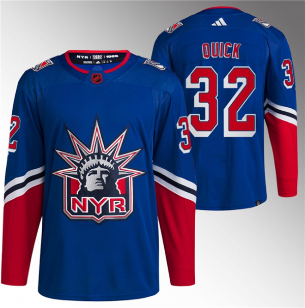 Men New York Rangers #32 Jonathan Quick Blue Reverse Retro Stitched Jersey