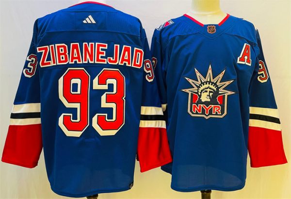 Men New York Rangers #93 Mika Zibanejad Blue 2022-23 Reverse Retro Stitched Jersey