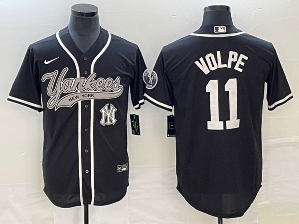 Men New York Yankees #11 Anthony Volpe Black With Patch Cool Base Stitched Baseball Jersey