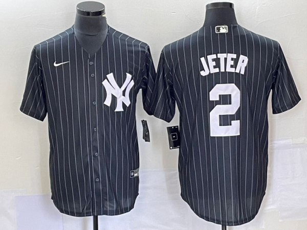 Men New York Yankees #2 Derek Jeter Black Cool Base Stitched Baseball Jersey