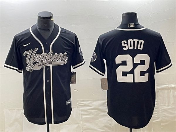 Men New York Yankees #22 Juan Soto Black Cool Base Stitched Baseball Jersey