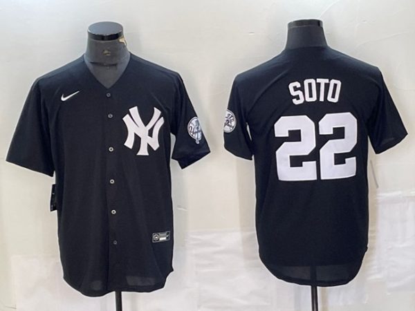Men New York Yankees #22 Juan Soto Black Cool Base With Patch Stitched Baseball Jersey
