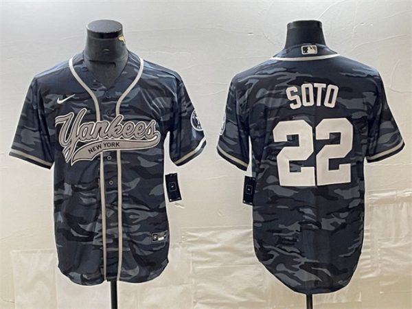 Men New York Yankees #22 Juan Soto Gray Camo Cool Base Stitched Baseball Jersey
