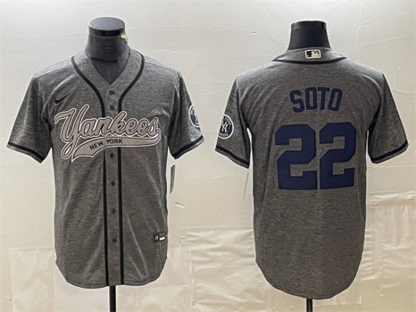 Men New York Yankees #22 Juan Soto Grey Cool Base Stitched Baseball Jersey