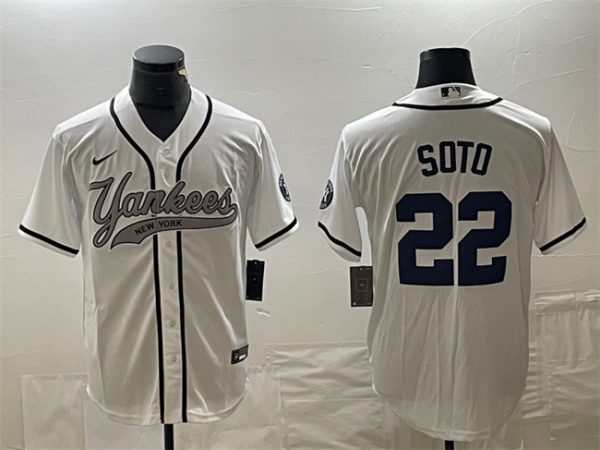 Men New York Yankees #22 Juan Soto White Cool Base Stitched Baseball Jersey