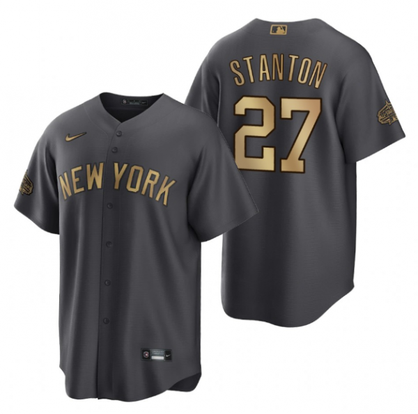 Men New York Yankees #27 Giancarlo Stanton 2022 All-Star Charcoal Cool Base Stitched Baseball Jersey