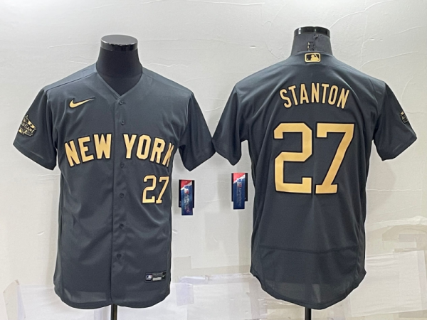 Men New York Yankees #27 Giancarlo Stanton 2022 All-Star Charcoal Flex Base Stitched Baseball Jersey