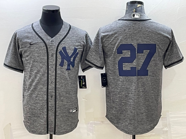 Men New York Yankees #27 Giancarlo Stanton Grey Cool Base Stitched Jersey
