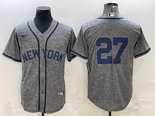 Men New York Yankees #27 Giancarlo Stanton Grey Cool Base Stitched Jersey