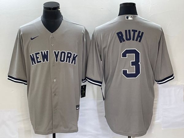 Men New York Yankees #3 Babe Ruth Gray Cool Base Stitched Baseball Jersey