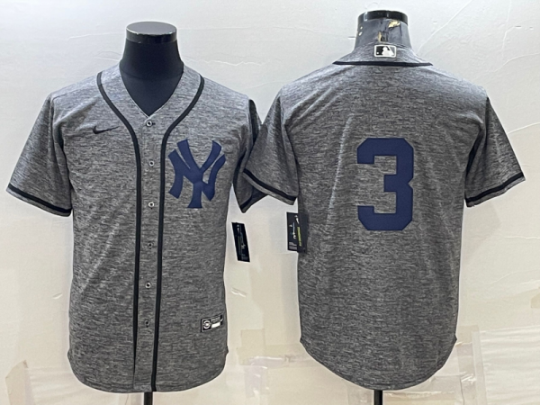 Men New York Yankees #3 Babe Ruth Grey Stitched Jersey