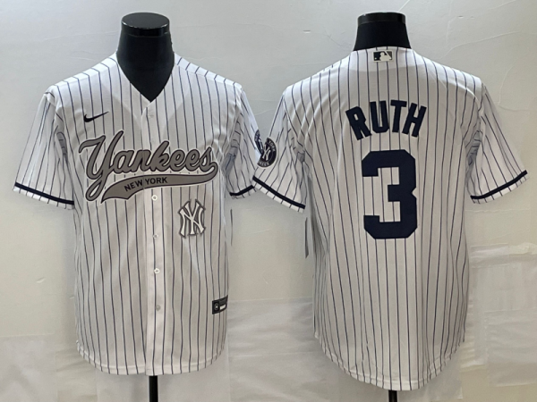 Men New York Yankees #3 Babe Ruth White With Patch Cool Base Stitched Baseball Jersey